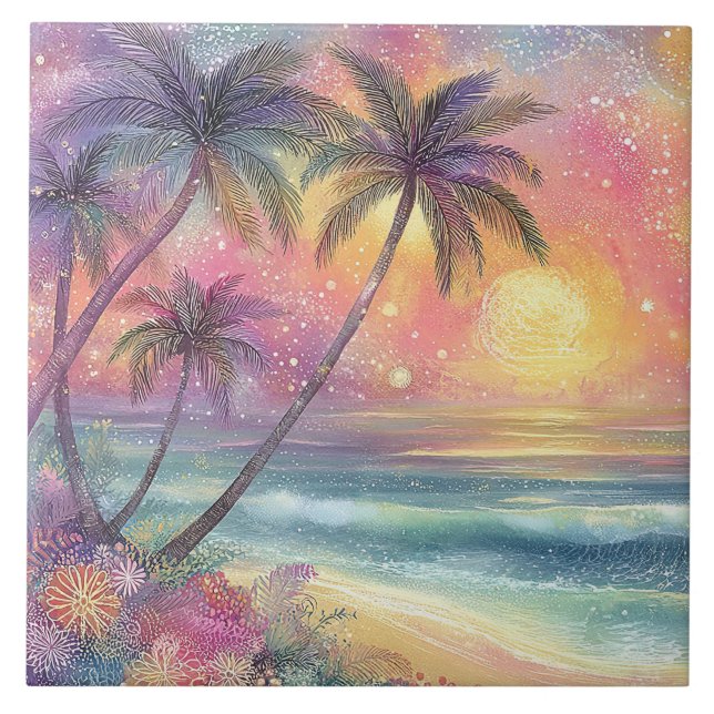 Dreamy & tropical beachscape ceramic tile (Front)
