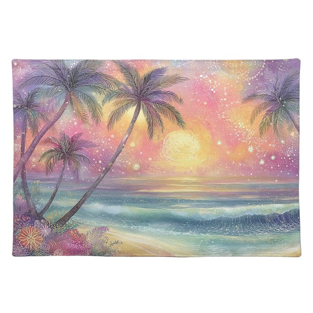Dreamy tropical beachscape cloth placemat (Front)