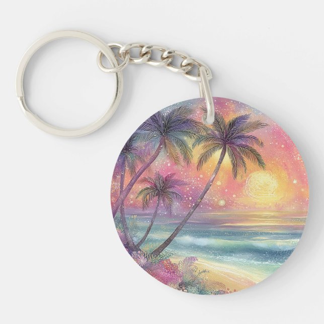 Dreamy tropical beachscape keychain (Front)