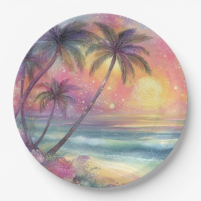 Dreamy tropical beachscape paper plates (Front)