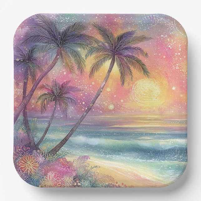 Dreamy tropical beachscape paper plates (Front)