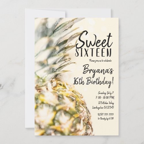 Dreamy Tropical Pineapple Beach Sweet 16 Party  Invitation