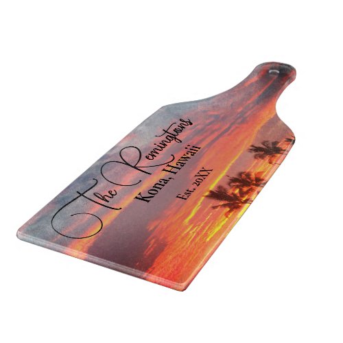 Dreamy Tropical Sunset Family Name Cutting Board