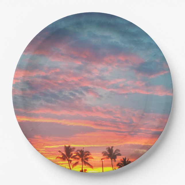 Dreamy Tropical Sunset Paper Plates (Front)