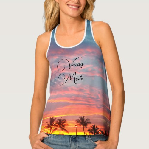 Dreamy tropical sunset vacay mode tank top