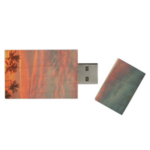 Dreamy Tropical Sunset Wood Flash Drive