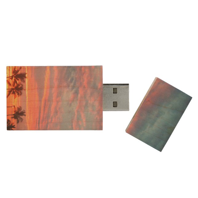 Dreamy Tropical Sunset Wood Flash Drive (Opened)