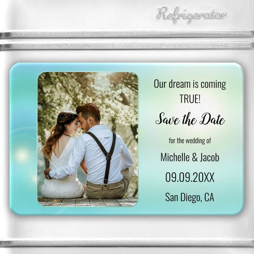 Dreamy Turquoise Teal Lights Photo Save the Date Magnet