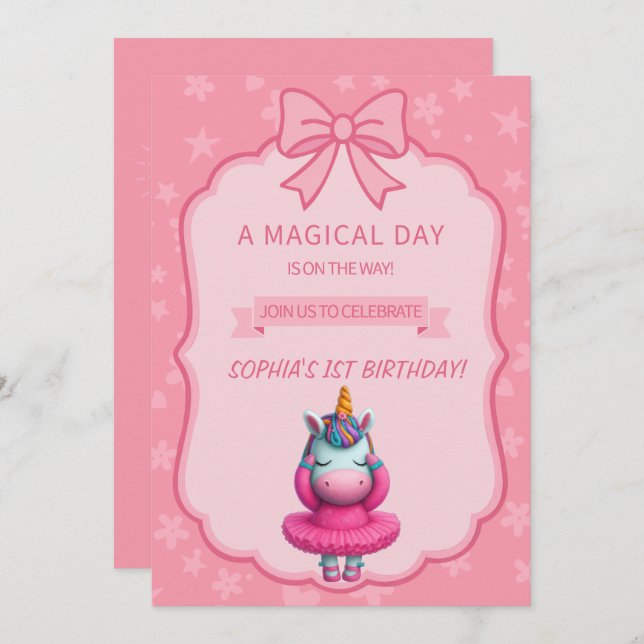 Dreamy Unicorn Ballerina Invitation (Front/Back)