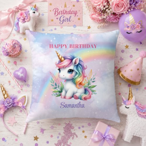 Dreamy Unicorn Pastel Colors Girl Birthday Pillow