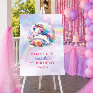 Dreamy Unicorn Pastel Colors Girl Birthday Welcome Poster