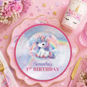 Dreamy Unicorn Pink Purple Girl Birthday Paper Pla Plates