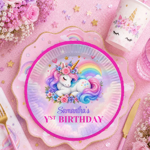 Dreamy Unicorn Pink Purple Girl Birthday Party Pla Paper Plates
