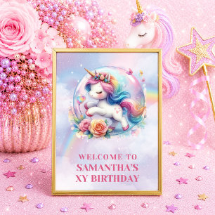 Dreamy Unicorn Pink Purple Girl Welcome Poster