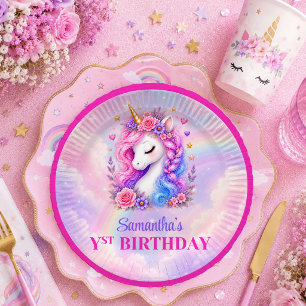Dreamy Unicorn Pink Purple Magical Girl Birthday P Paper Plates