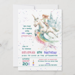 Dreamy Unicorn Ride Princess Girl Birthday Party Invitation