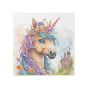 Dreamy Unicorn Watercolor with Castle and Flowers Gallery Wrap