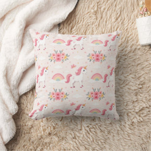 Dreamy Unicorns, Rainbows, Flowers, Chic, Baby Throw Pillow