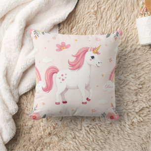 Dreamy Unicorns, Rainbows, Flowers, Chic Throw Pillow