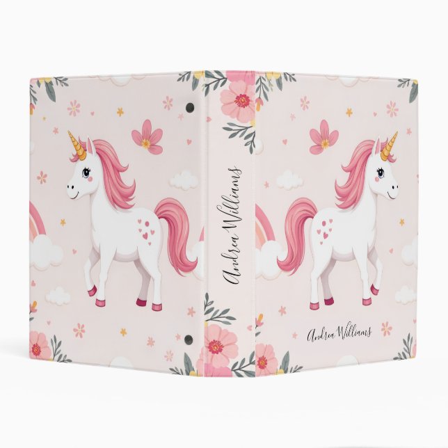 Dreamy Unicorns, Rainbows, Flowers, Cute Mini Binder (Background)
