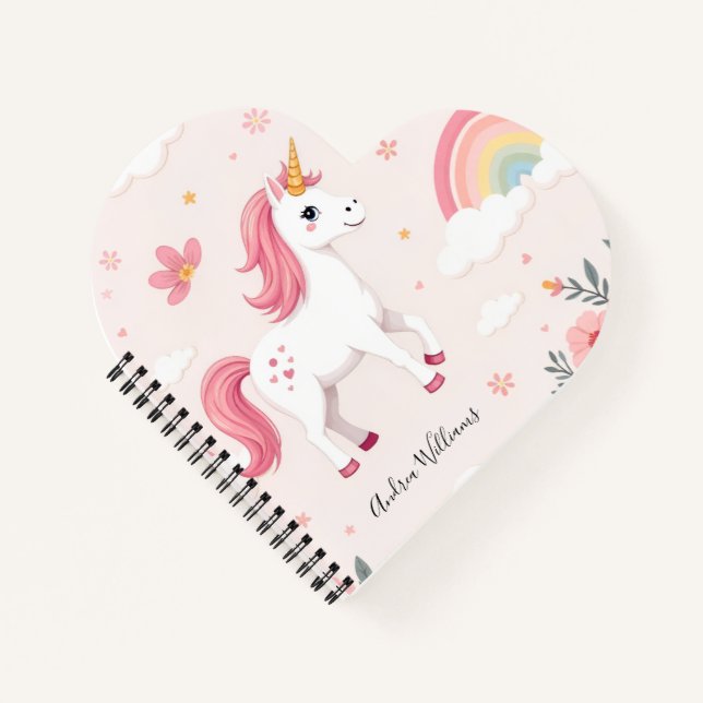 Dreamy Unicorns, Rainbows, Flowers, Heart Notebook (Front)