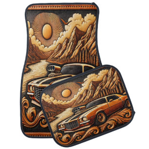 Dreamy Valley Drive with 80s Car Floor Mat