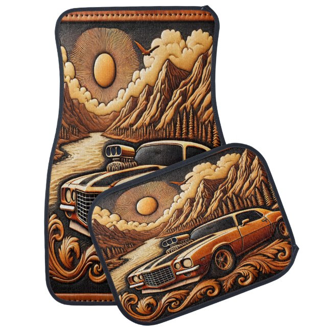 Dreamy Valley Drive with 80s Car Floor Mat (Set)