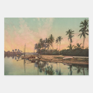 Dreamy Vintage Florida Scene Wrapping Paper Sheets
