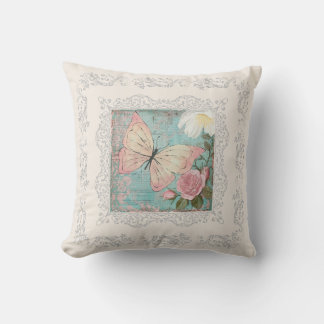 Dreamy Vintage Vibes Cottage Butterfly  Throw Pillow