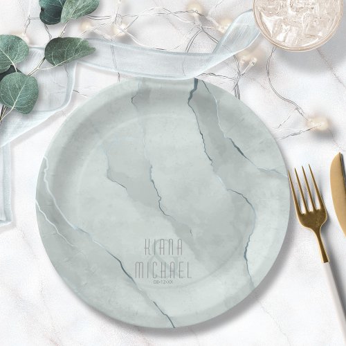 Dreamy Watercolor Abstract Wedding GreenBl ID817 Paper Plates