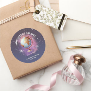 Dreamy Watercolor Adventure Awaits Baby Shower Classic Round Sticker