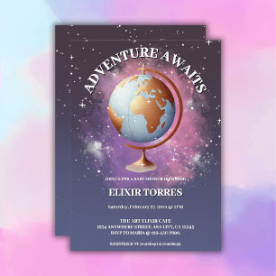 Dreamy Watercolor Adventure Awaits Baby Shower Invitation