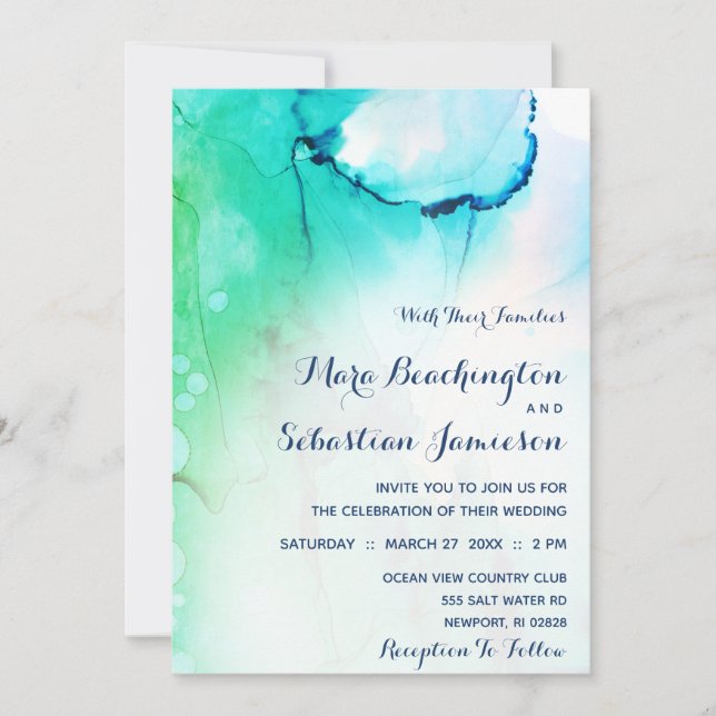 *~* Dreamy Watercolor Aqua Beach Trendy Modern Invitation (Front)