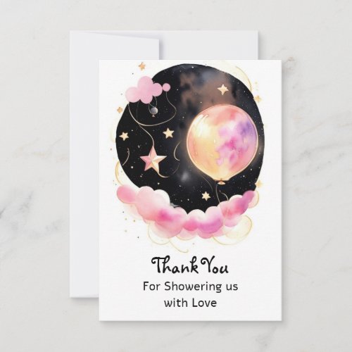 Dreamy Watercolor Baby Shower Moon  Stars Thank You Card