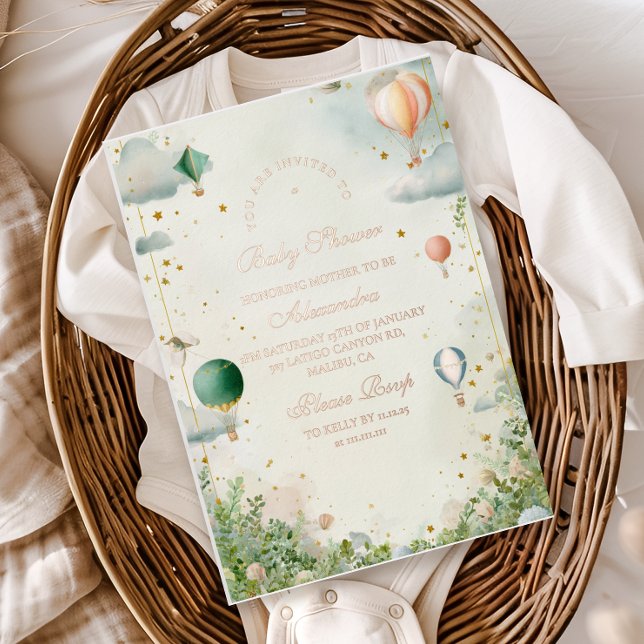 Dreamy Watercolor Balloon Baby Shower Foil Invitation (Creator Uploaded)