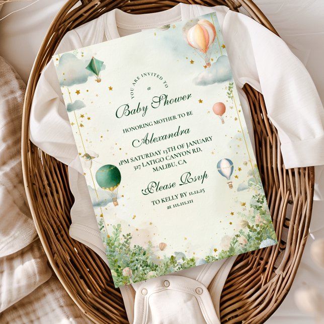 Dreamy Watercolor Balloon Baby Shower Invitation (Creator Uploaded)