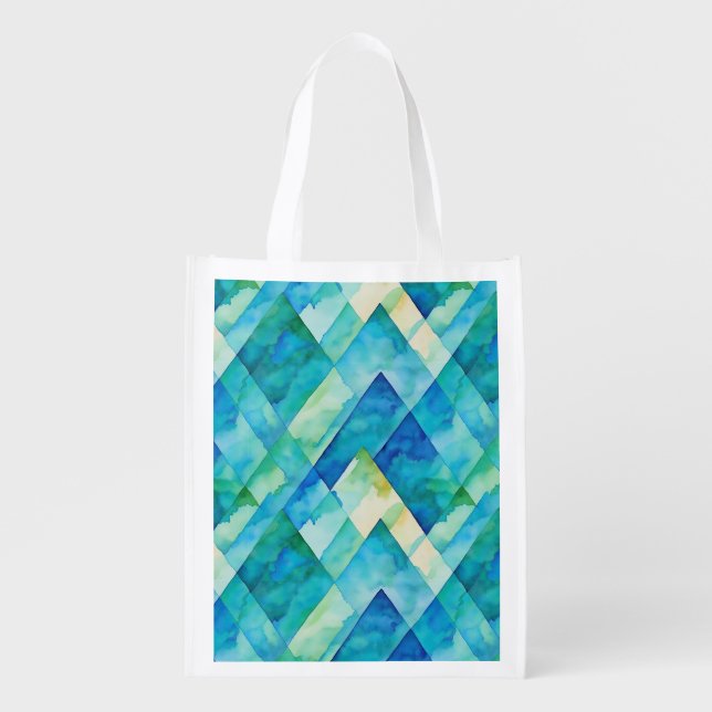 Dreamy watercolor blues and greens grocery bag (Front)