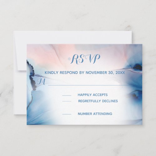 *~* Dreamy Watercolor Blues Pinks Trendy Modern RSVP Card