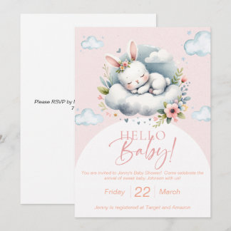Dreamy watercolor bunny baby shower invitation