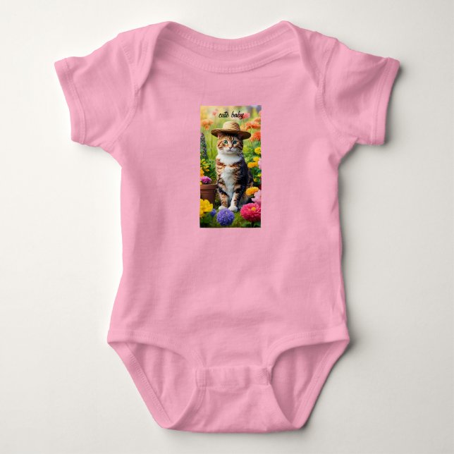 Dreamy Watercolor Cat Gardener T-Shirt Baby Bodysuit (Front)