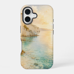 Dreamy Watercolor Coastal Cliffs at Sunrise iPhone 16 Case