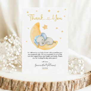 Dreamy Watercolor Elephant Moon Baby Shower Thank You Card
