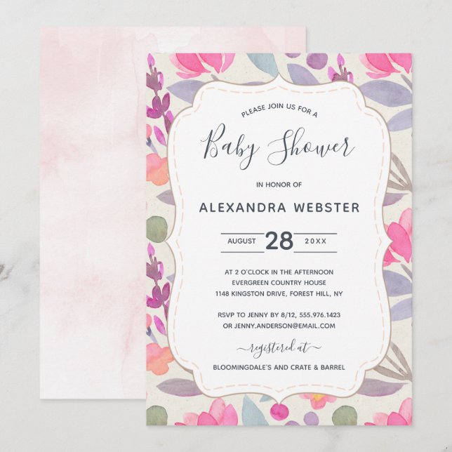 Dreamy Watercolor Floral | Baby Shower Invitation (Front/Back)