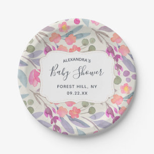 Dreamy Watercolor Floral Baby Shower Paper Plates