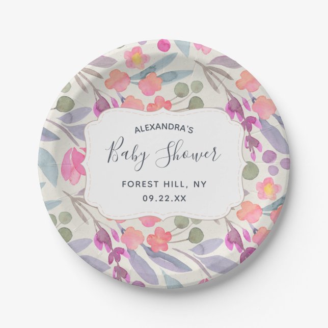 Dreamy Watercolor Floral | Baby Shower Paper Plates (Front)