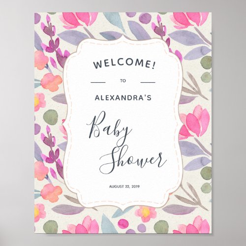 Dreamy Watercolor Floral  Baby Shower Welcome Poster