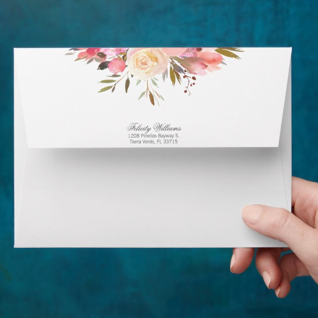 Dreamy Watercolor Floral Bouquet Wedding Envelope (Hand)