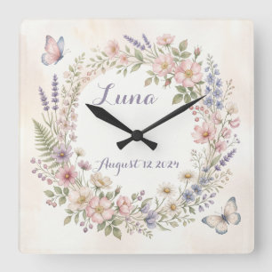 Dreamy Watercolor Floral Customized Clock