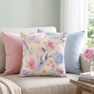 Dreamy Watercolor Floral Throw Pillow