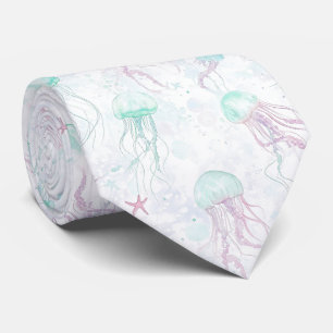 Dreamy Watercolor Jellyfish Ocean Pattern Neck Tie
